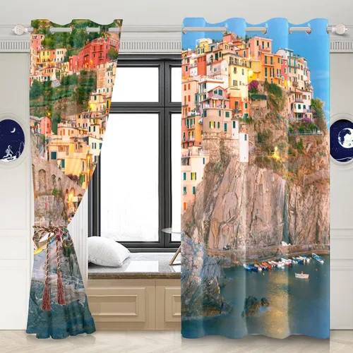 Miniatura 91 de Cortinas japonesas con pintura de tinta, monte Fuji, sol rojo, puesta de sol, hojas de bambú, cortinas de ventana para dormitorio, sala de estar