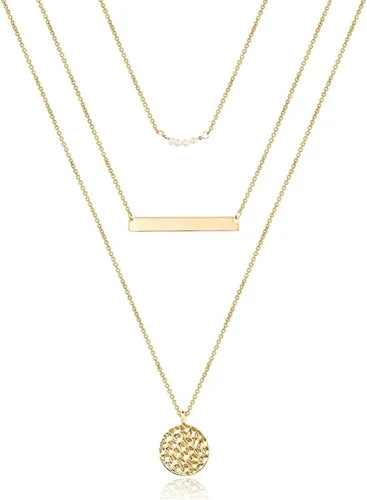 Miniatura 7 de ASCOMY Collares en capas para mujer, delicado collar de oro de 14 quilates chapado en oro de espiga para mujer, collar de cruz de perlas, clip