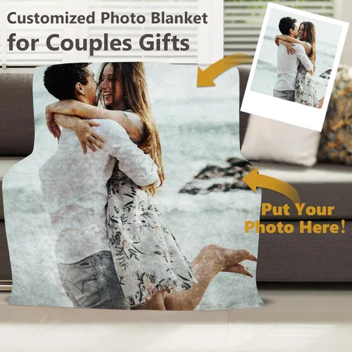 Miniatura 3 de ICELIETE Manta personalizada con texto en imagen, manta de forro polar personalizada con foto para parejas, regalos personalizados de Navidad y 01