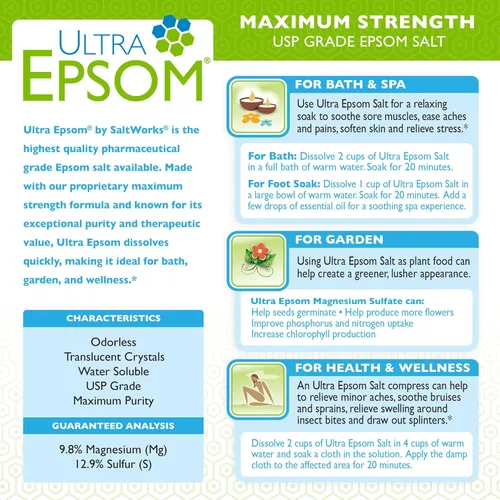 Miniatura 3 de SaltWorks Ultra Epsom - Sal de baño premium, grano medio, bolsa de 2 libras