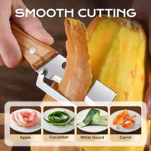Miniatura 5 de Pelador de verduras con mango de madera, pelador de frutas multifuncional para cocina, pelador de cuchillas de acero inoxidable con abridor de (3pc)
