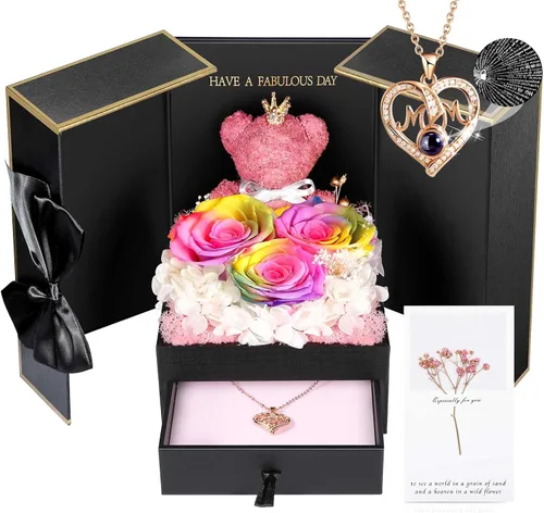 Miniatura 18 de AddWel Regalos para el Día de la Madre, para mamá de hija e hijo, para cumpleaños, rosas reales preservadas con collar de plata de ley con I Love