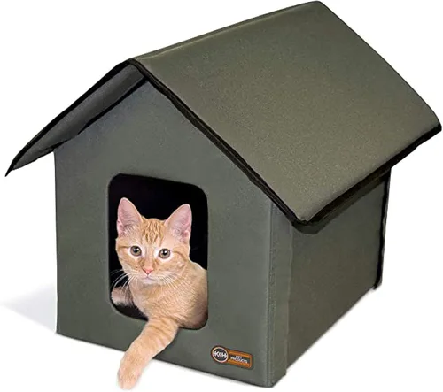 Miniatura 16 de K&H Pet Products - Refugio para gatos con calefacción al aire libre, 18 x 22 x 17 pulgadas, verde oliva verde oliva/ verde oliva (Olive/olive)