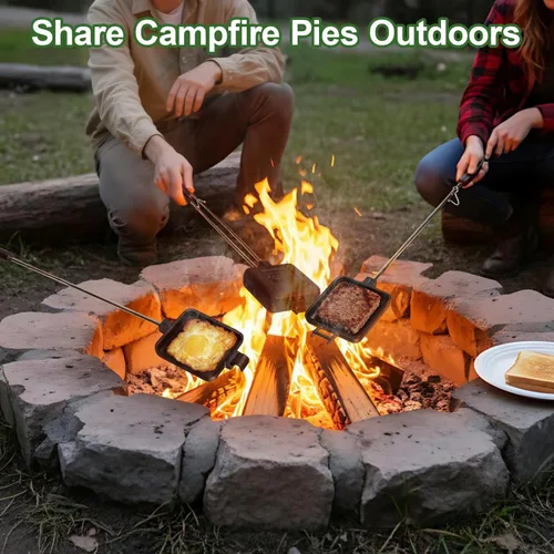 Miniatura 2 de AILITOR Mountain Pie Maker - Juego de 2 planchas de hierro fundido para acampar con bolsa de almacenamiento, sandwichera de hierro fundido