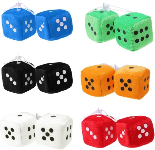 Miniatura 9 de Paquete de 2 dados peludos para espejo de automóvil, 6 opciones de color, dados colgantes de felpa con ventosa fuerte, accesorio clásico retro