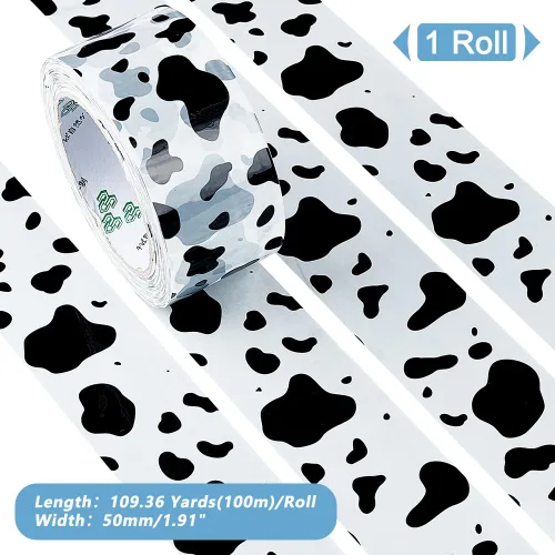 Miniatura 2 de 1 rollo de cinta decorativa de aproximadamente 109.36 yardas, cinta decorativa de plástico con estampado de vaca, cinta adhesiva adhesiva impresa