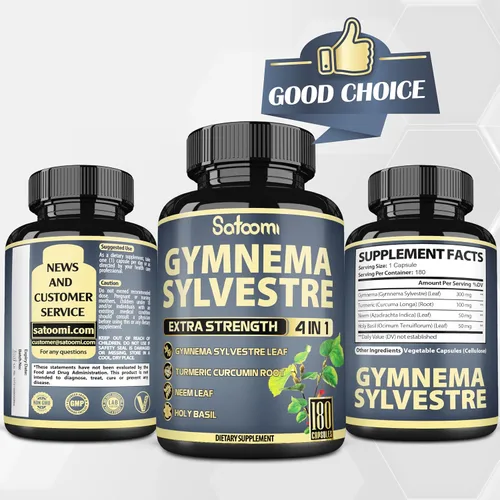Miniatura 6 de Satoomi Pure Gymnema Sylvestre Cápsulas Extracto - 180 cápsulas de 6 meses - Mezclado con hoja de neem, albahaca sagrada y raíz de curcumina