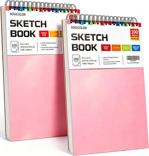 Miniatura 21 de Soucolor - Cuaderno de bocetos de 9 x 12 pulgadas, paquete de 4 de 100 hojas, encuadernado en espiral, libre de ácido (68 libras/100 g/m²), papel