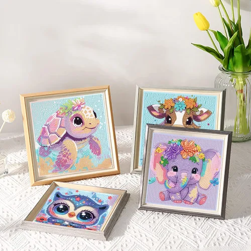 Miniatura 2 de Acelii Paquete de 6 kits de pintura de diamantes de dibujos animados 5D para niños principiantes, lindos animales, kit de arte de diamantes