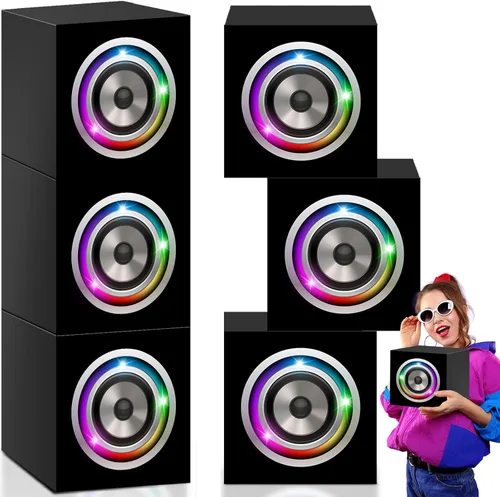 6 piezas de decoraciones de fiesta de los años 80 y 90, caja de papel grande Boombox novedad Boom Box centros de mesa para retro de los años 80 y
