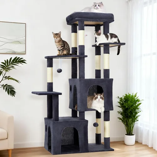 Miniatura 11 de Torre grande de árbol para gatos de 61 pulgadas para gatos de interior, condominio para gatos de varios niveles de servicio pesado para Maine Coon