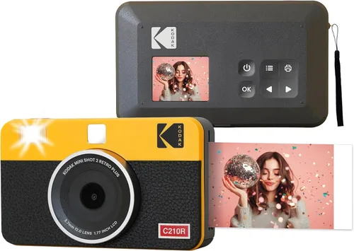 KODAK Mini Shot 2 Retro 4PASS - Cámara instantánea e impresora fotográfica 2 en 1 (2.1 x 3.4 pulgadas) + 8 hojas, color amarillo
