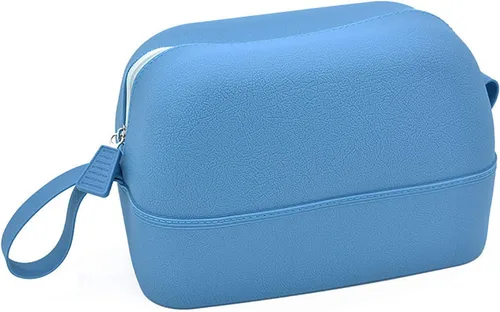Bolsa de maquillaje impermeable, bolsa de aseo de silicona, bolsa de almacenamiento de viaje portátil, bolsa de cosméticos lavable de gran Azul
