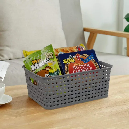 Miniatura 3 de Pekky Cestas de almacenamiento de plástico gris, cestas de organización de aula, 6 paquetes