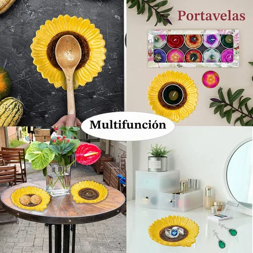 Miniatura 4 de Soporte de cuchara de cerámica en forma de girasol - 2 piezas para estufa y mostrador