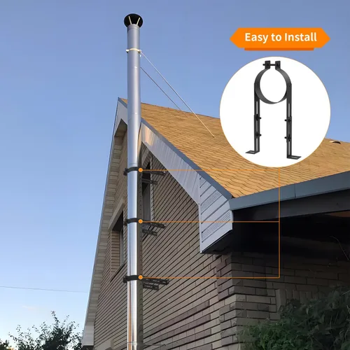 Miniatura 5 de Soporte de tubo de chimenea de 4 pulgadas, correa de pared de ventilación ajustable, colgador de tubo de estufa de acero inoxidable para tubos