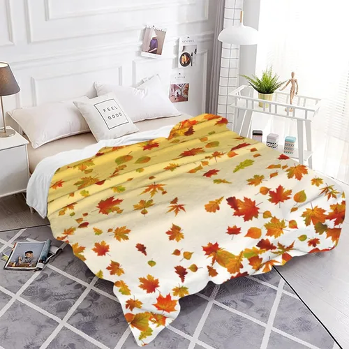 Miniatura 3 de JOOCAR Manta de franela de otoño con diseño de hojas de arce de dibujos animados, gnomo de otoño, naranja, acogedora manta de felpa suave para cama