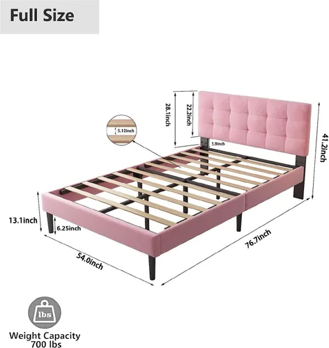 Miniatura 2 de Lijimei Base de cama de tamaño matrimonial con cabecero, base de cama tapizada con soporte de listones de madera y cabecera de plataforma, base