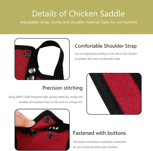Miniatura 8 de Sillines de pollo de alta calidad de 3 piezas con correa elástica, ropa de suéter para soltero, protector de pájaros para espalda y lados