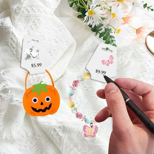 Miniatura 4 de Paquete de 100 pulseras Tarjetas de exhibición de collar blanco para vender joyas, suministros para pequeñas empresas, llavero, etiquetas blanco
