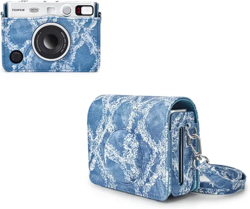 Rieibi Mini EVO - Funda protectora de piel sintética vintage para cámara instantánea Fujifilm Instax Mini EVO, funda extraíble con correa ajustable