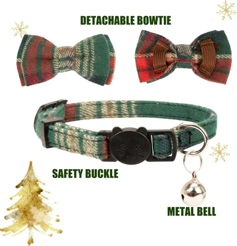 Miniatura 5 de Collar para Gato Mascota Separable con Campana y Moño Desmontable Ajustable Seguridad para Gatito Cachorro Niña Niño 2 piezas Navidad-A