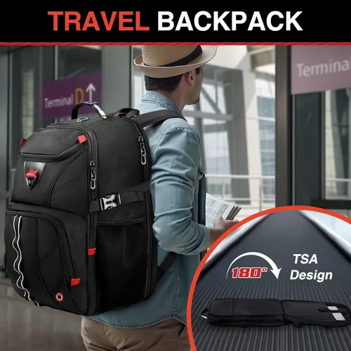 Miniatura 5 de Z-MGKISS Mochila de viaje, mochila grande de viaje para laptop para hombres y mujeres con mochila comercial aprobada por la aerolínea TSA, Negro-2
