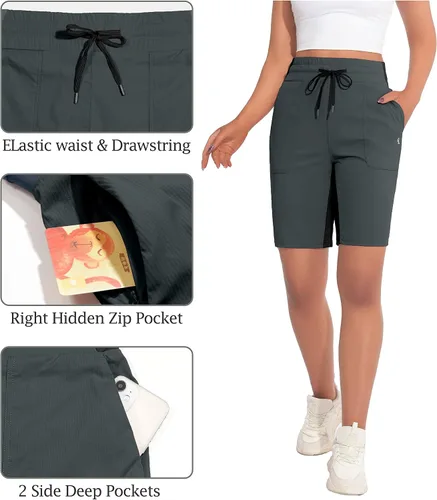 Miniatura 3 de Little Donkey Andy Bermudas de senderismo de secado rápido para mujer pantalones cortos de golf elásticos cintura elástica con cordón