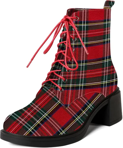 Miniatura 98 de ROSERWISH Botas altas de tacón bajo y grueso para mujer, con cordones, cómodas, modernas, con puntera redonda, de 2.5 pulgadas