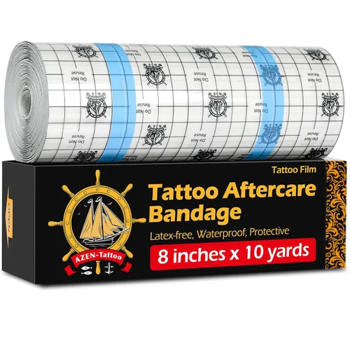 AZEN Vendaje de cuidado posterior del tatuaje, 8 "x 10 yardas, vendaje impermeable para tatuajes, cinta de cobertura de tatuaje de segunda piel,