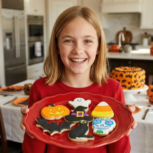 Miniatura 9 de Juego de 5 cortadores de galletas de Halloween y decoración hechos en Estados Unidos por Ann Clark, calabaza, fantasma, murciélago, naranja y gel