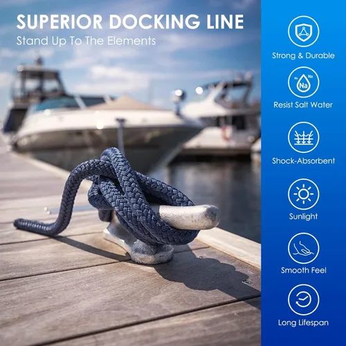 Miniatura 4 de Amarine Made Líneas de muelle de 1/2 pulgadas x 25 pies, paquete de 4 líneas de muelle de barco para barco, líneas de barco dobles trenzadas