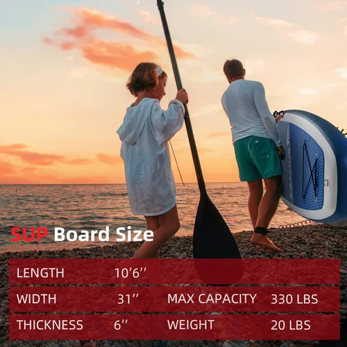 Miniatura 5 de Abahub SUP inflable, ancho 10 pies 6 pulgadas x 31 pulgadas/34 pulgadas iSUP, tabla de remo de pie con remo de kayak de SUP ajustable, para yoga