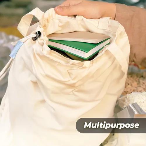 Miniatura 5 de purifyou Juego de 9 mini bolsas de lona de algodón orgánico reutilizables con cordón para comprar comestibles, productos secos, artículos esenciales