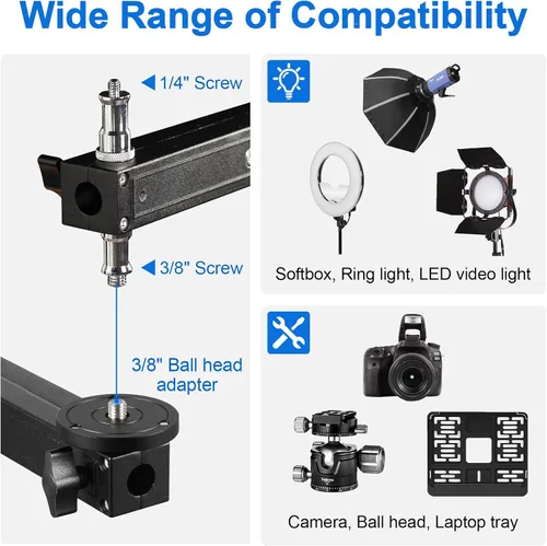 Miniatura 4 de Selens Soporte de luz resistente de 98.4"/250cm con 2 empuñaduras de pistola, postes desmontables, ruedas giratorias de 360°, adaptador de tornillo