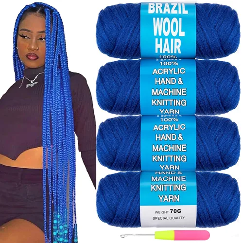 Miniatura 13 de COOKOO 2 rollos de hilo de lana brasileña color negro natural para cabello trenzado de ganchillo, trenzas, torsión, urdimbres, torsión senegalesa