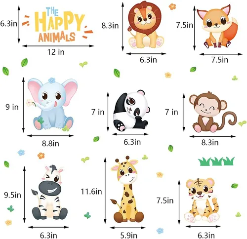 Miniatura 7 de Supzone Calcomanía de pared de animales de la selva, calcomanías de pared educativas para niños, diseño de jirafa, mono, león, jirafa, decoración
