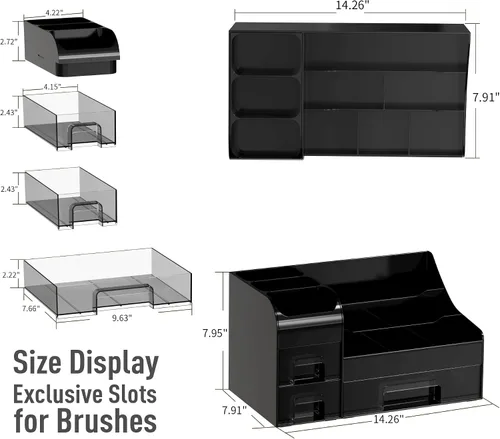 Miniatura 6 de Organizador de maquillaje grande para tocador, organizador de encimera con cajones y soporte para cepillos, organizador de colonia para hombre