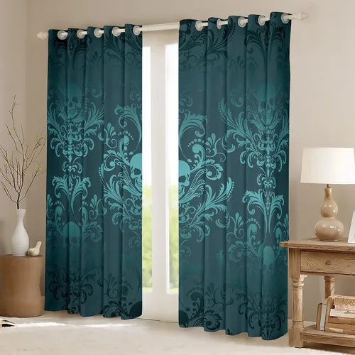 Miniatura 3 de Cortinas y cortinas de damasco turquesa para adultos, cortinas opacas barrocas victorianas antiguas, 2 paneles de 38 pulgadas de ancho x 54 pulgadas
