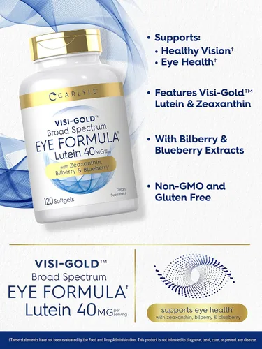 Miniatura 4 de Carlyle Suplemento para la salud ocular 120 cápsulas blandas con luteína de 40 mg, zeaxantina, arándano y arándano Vitaminas de apoyo ocular