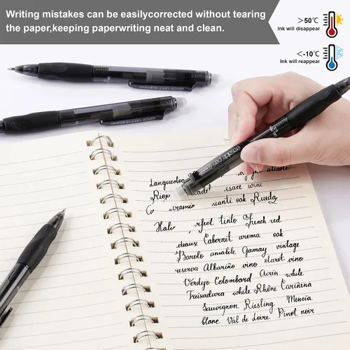 Miniatura 4 de USUAL Bolígrafos retráctiles borrables, 12 bolígrafos de gel borrables negros de 0.020 in, bolígrafos de gel borrables, color negro, hace que