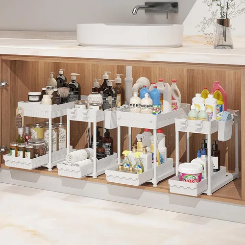 Miniatura 14 de Sevenblue Paquete de 4 organizadores para debajo del fregadero, organizadores de baño y almacenamiento, organizador de armario extraíble multiuso
