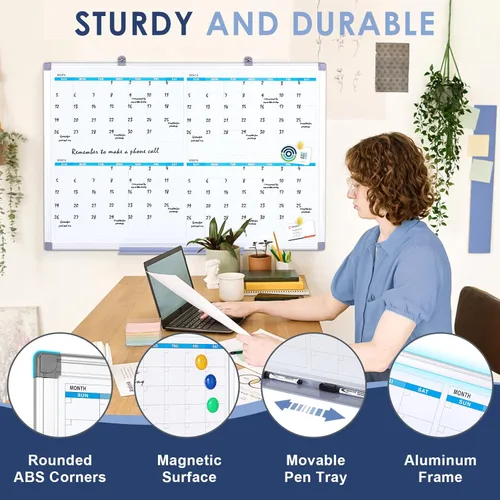 Miniatura 3 de MAKELLO Calendario magnético grande de borrado en seco, pizarra blanca trimestral, 36 x 24 pulgadas, para el hogar, dormitorio, oficina, aula, 4