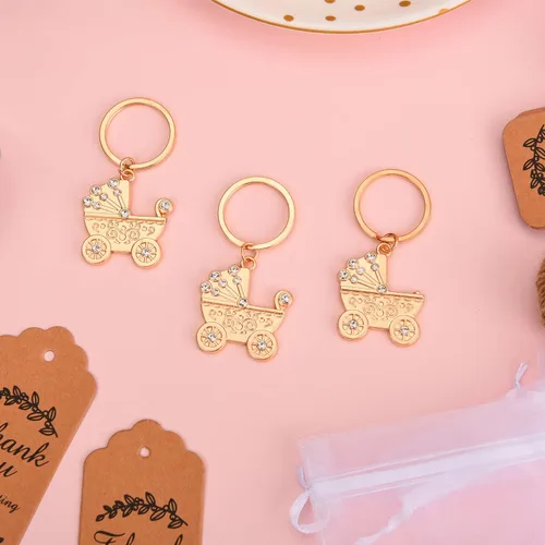 Miniatura 7 de 50 llaveros con forma de carro de bebé para baby boy o chica, decoración de fiesta de revelación de género, premios de juegos, regalos, decoración
