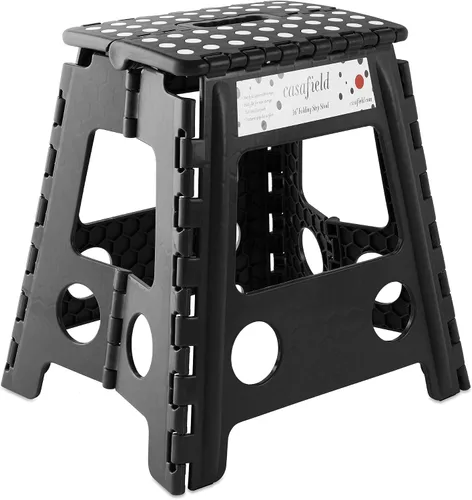 Miniatura 24 de Casafield Taburete plegable de 9 pulgadas con asa, negro, portátil, plegable, pequeño taburete de plástico para niños y adultos, uso en la cocina