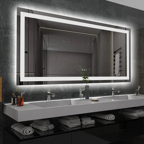 Miniatura 32 de Amorho Espejo de baño LED de 24 x 32 pulgadas con luces, iluminación frontal y retroiluminación, regulable continuamente, antiniebla, vidrio Frente