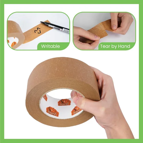 Miniatura 7 de TAPEBEAR Cinta de papel kraft ecológica, cinta de embalaje biodegradable resistente de 2 pulgadas x 55 yardas, cinta de embalaje reciclable