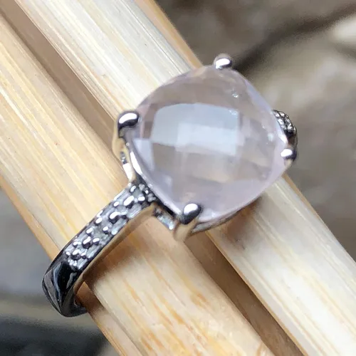 Miniatura 6 de Natural 1.5ct Pink Rose Quartz, White Topaz 925 Sterling Silver Engagement Ring Size 5, 6, 7, 8, 9