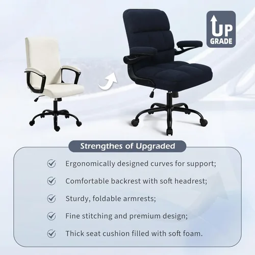 Miniatura 8 de Silla de oficina con ruedas, silla ergonómica para computadora de oficina en casa con reposabrazos abatibles, silla de escritorio ajustable