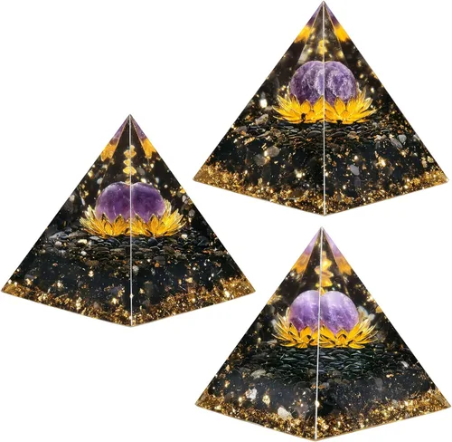 Miniatura 4 de Rockcloud Esfera de piedra de cristal de pirámide de orgón en base de loto generador de energía para meditación de equilibrio de chakras, amatista